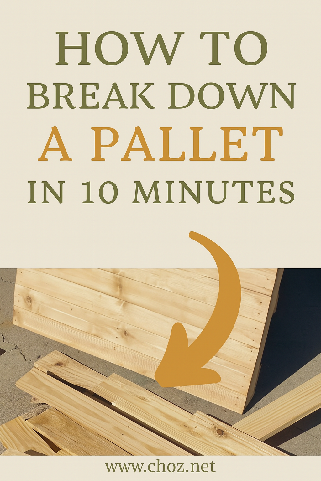 A wooden pallet being broken down into pieces on a sunny workbench